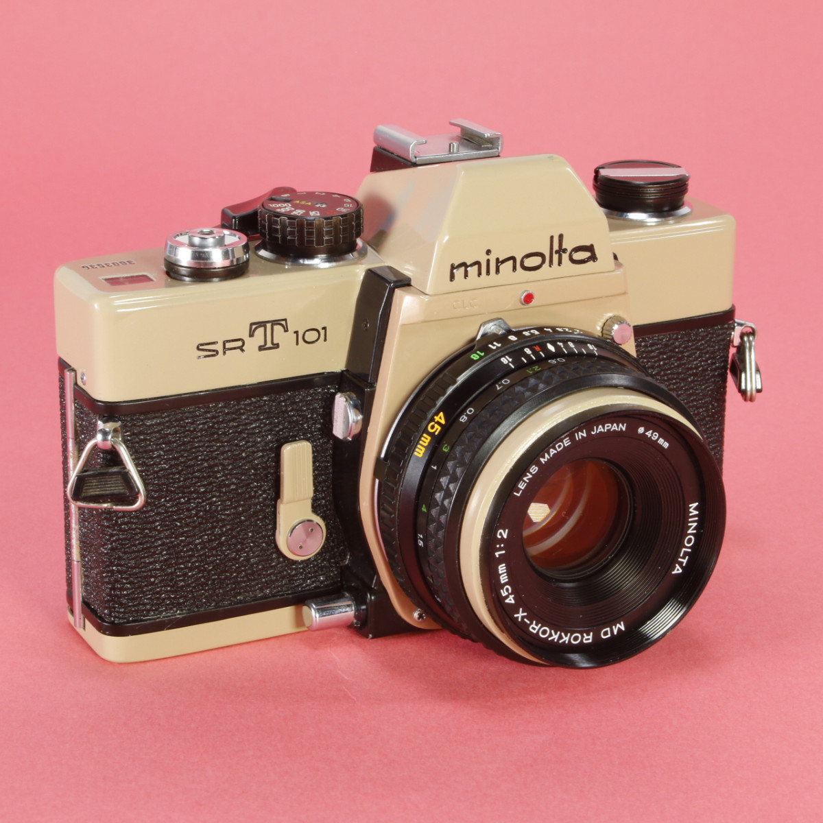 Minolta SRT 101 Camera and Minolta 45mm f2 Lens -  Refurbished (Re-coated in Tan)
