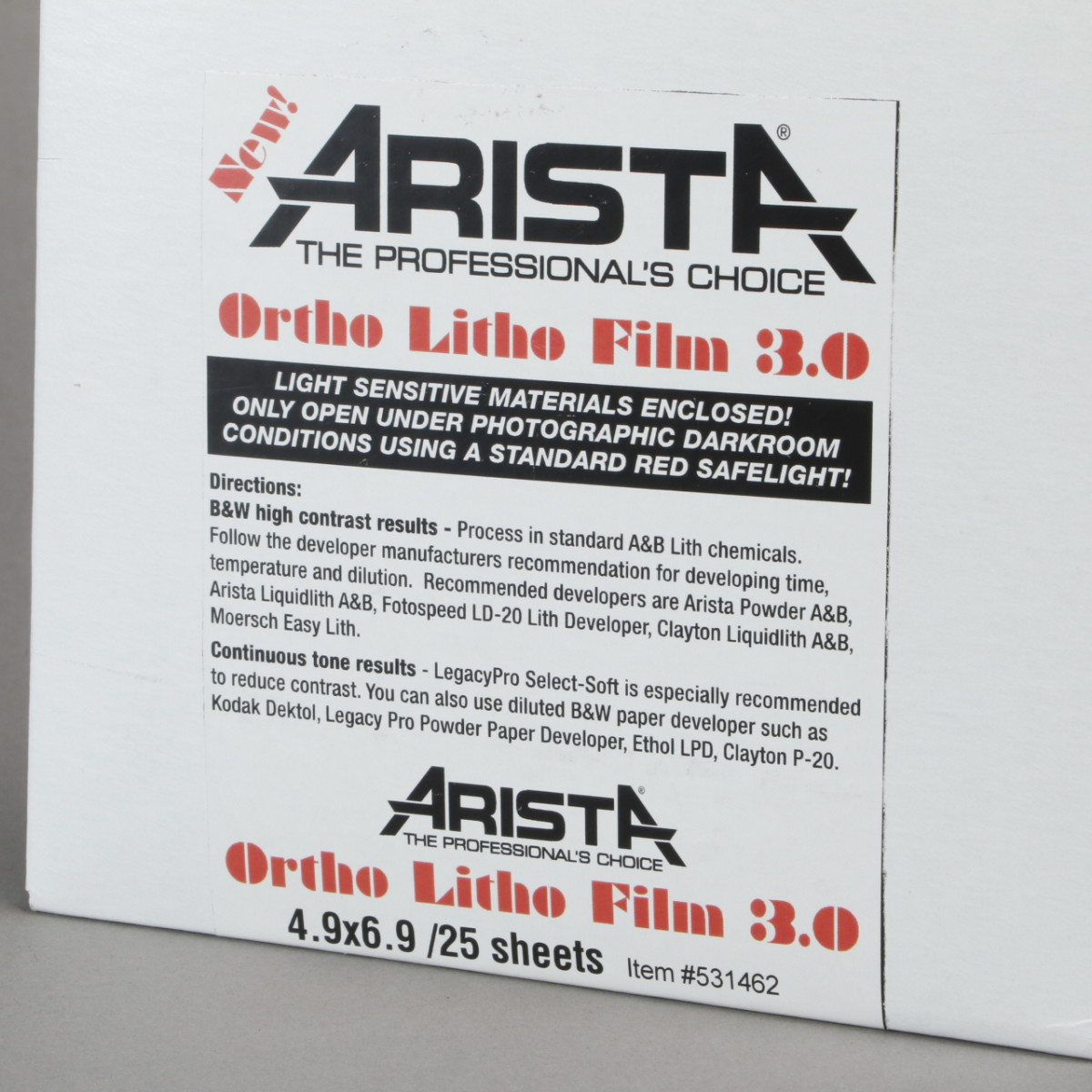Arista Ortho Litho Film 3.0 - 4.9x6.9/25 Sheets - For 5x7 Film Holders