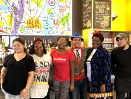 Busboys and Poets 14th & V team dressed in pajamas for annual pajama brunch at all locations