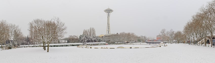Snow at the Seattle Center, Seattle WA