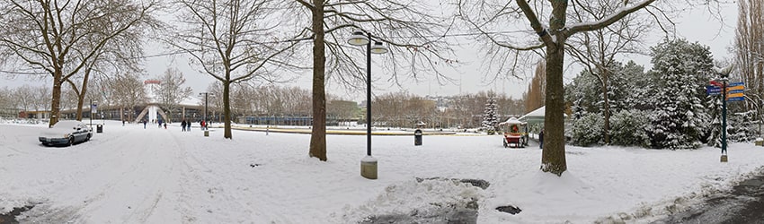 Snow at the Seattle Center, Seattle WA
