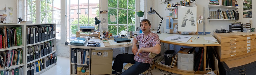 Artist Randy Wood in his Studio, Seattle WA