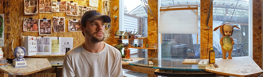 Artist Michael Leavitt in his Studio, Seattle WA