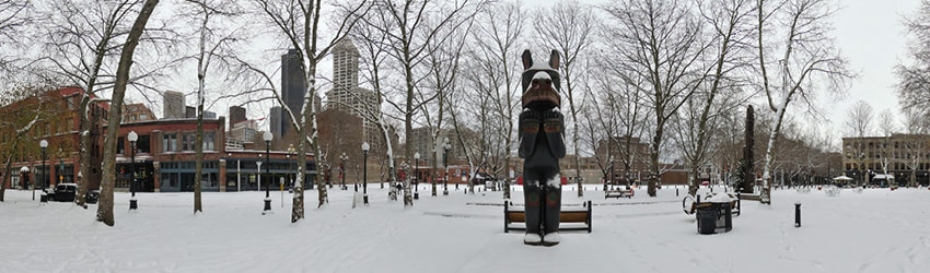 Occidental Park (Snow 2008), Pioneer Square, Seattle WA