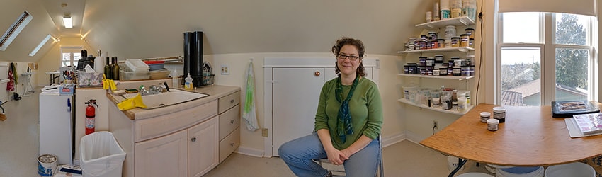 Artist Cameron Mason in her Studio, Seattle WA