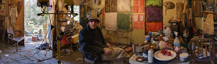 Artist Larry Calkins in his Studio, Tiger Mountain WA
