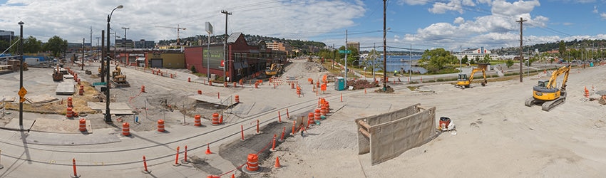 Construction at Valley St & Westlake Ave, South Lake Union, Seattle WA