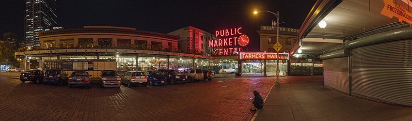 Nighttime at Pike Place Market, Seattle WA