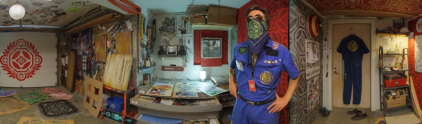 Artist Jonathan Wakuda Fischer at his Secret Base, Seattle WA