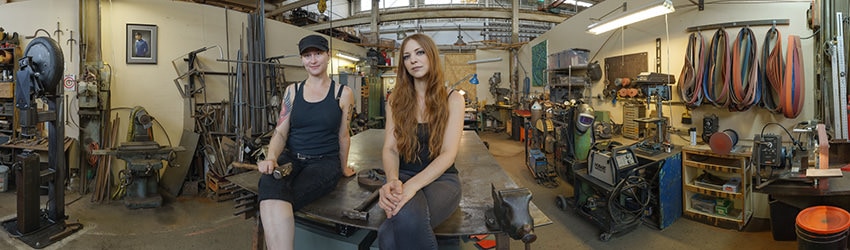 Artist/Metalsmiths Hazel Zel Margaretes & Chelsea Gaddy in their Workshop, Seattle WA