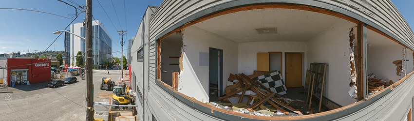 Demolition at 8th Ave & Republican St, South Lake Union, Seattle WA