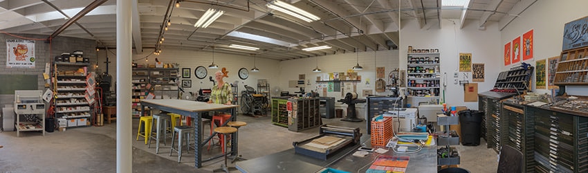 Letterpress Printer Nancy Hill in her Shop, Phoenix AZ