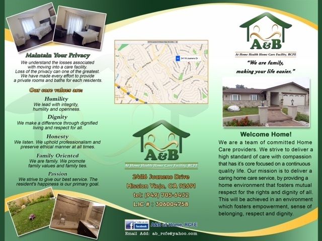 A&B AT HOME HEALTH HOME CARE FACILITY RCFE - Assisted Living Home photo 2 in MISSION VIEJO, CA