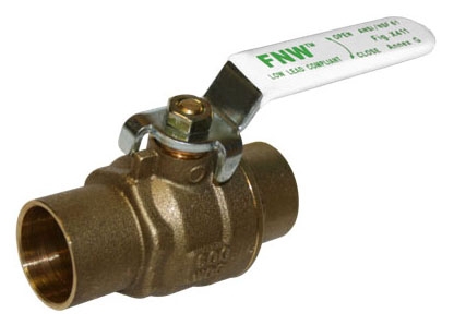 FNW FNWX411CD Figure 455 X411C Low Lead Compliant 1/2 in. Copper Sweat Brass 2-Piece 600 WOG Ball Valve
