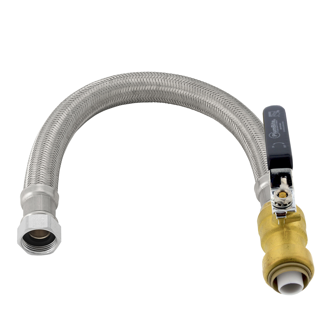 Jones Stephens C76616LFC PlumBite 1/2 in. x 3/4 in. FIP x 18 in. Push On Water Heater Connector with Ball Valve