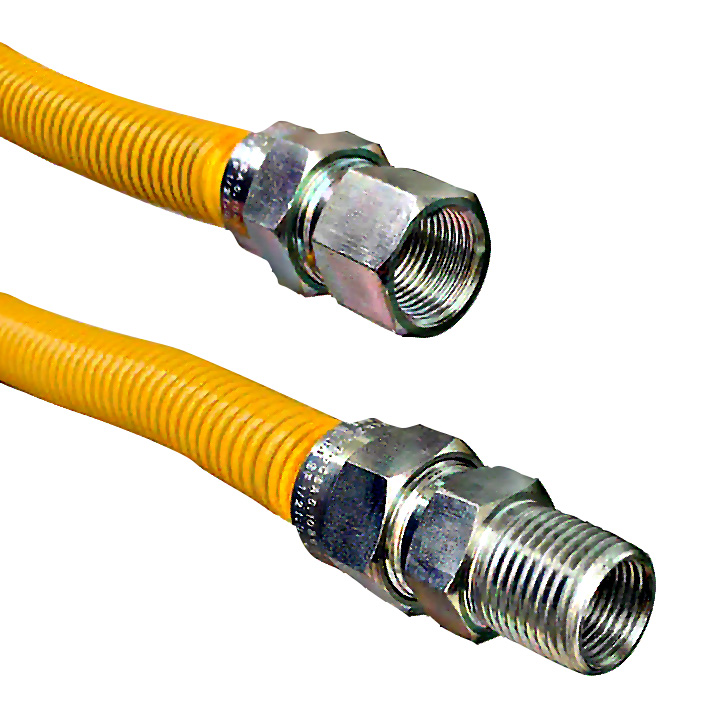 Jones Stephens G71159C 5/8 in. OD (1/2 in. ID) x 48 in. Corrugated Stainless Steel Gas Connector with 1/2 in. x 1/2 in. FPT x MPT Fitting, Yellow Coated