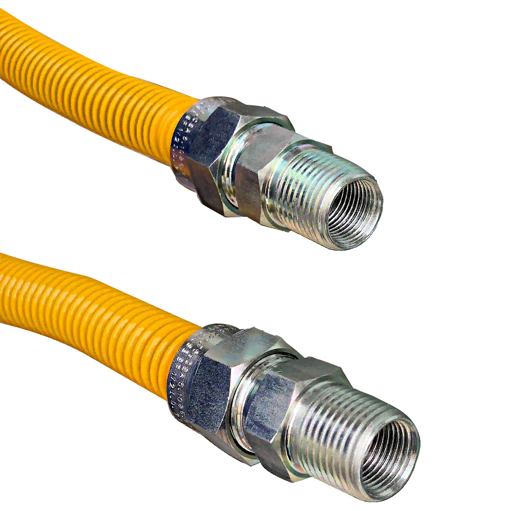 Jones Stephens G71152C 5/8 in. OD (1/2 in. ID) x 48 in. Corrugated Stainless Steel Gas Connector with 1/2 in. x 1/2 in. MPT x MPT Fitting, Yellow Coated