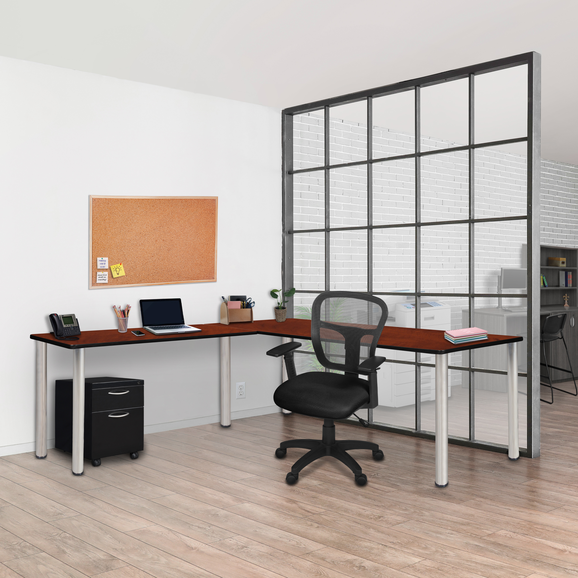 Regency Kee 66 x 66 in. Corner L Shaped Desk with Pedestal Drawer - Picture 18 of 32