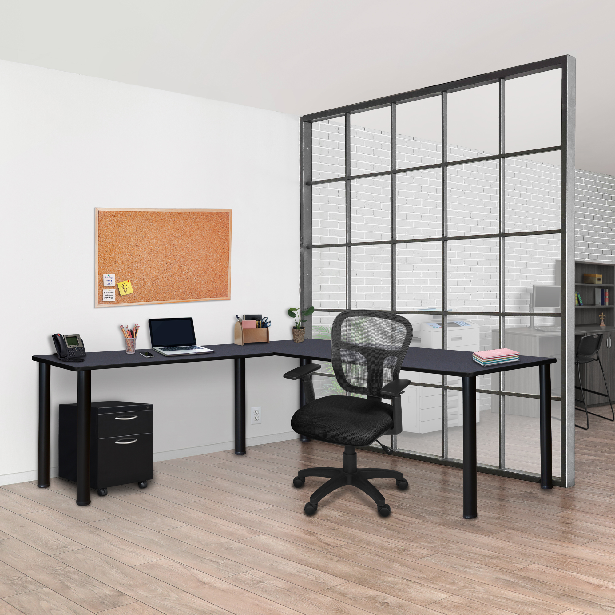 Regency Kee 66 x 66 in. Corner L Shaped Desk with Pedestal Drawer - Picture 10 of 32