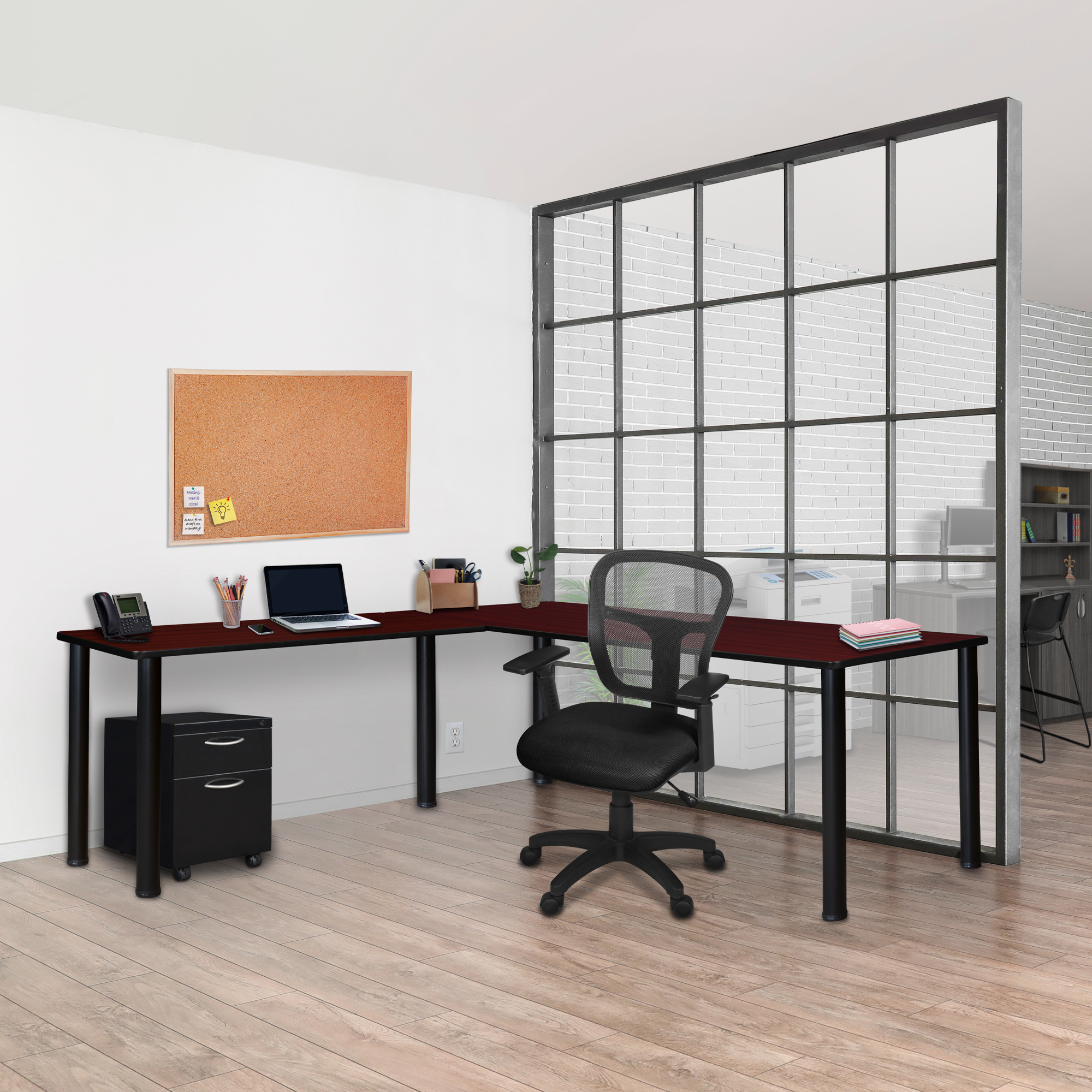 Regency Kee 66 x 66 in. Corner L Shaped Desk with Pedestal Drawer - Picture 14 of 32