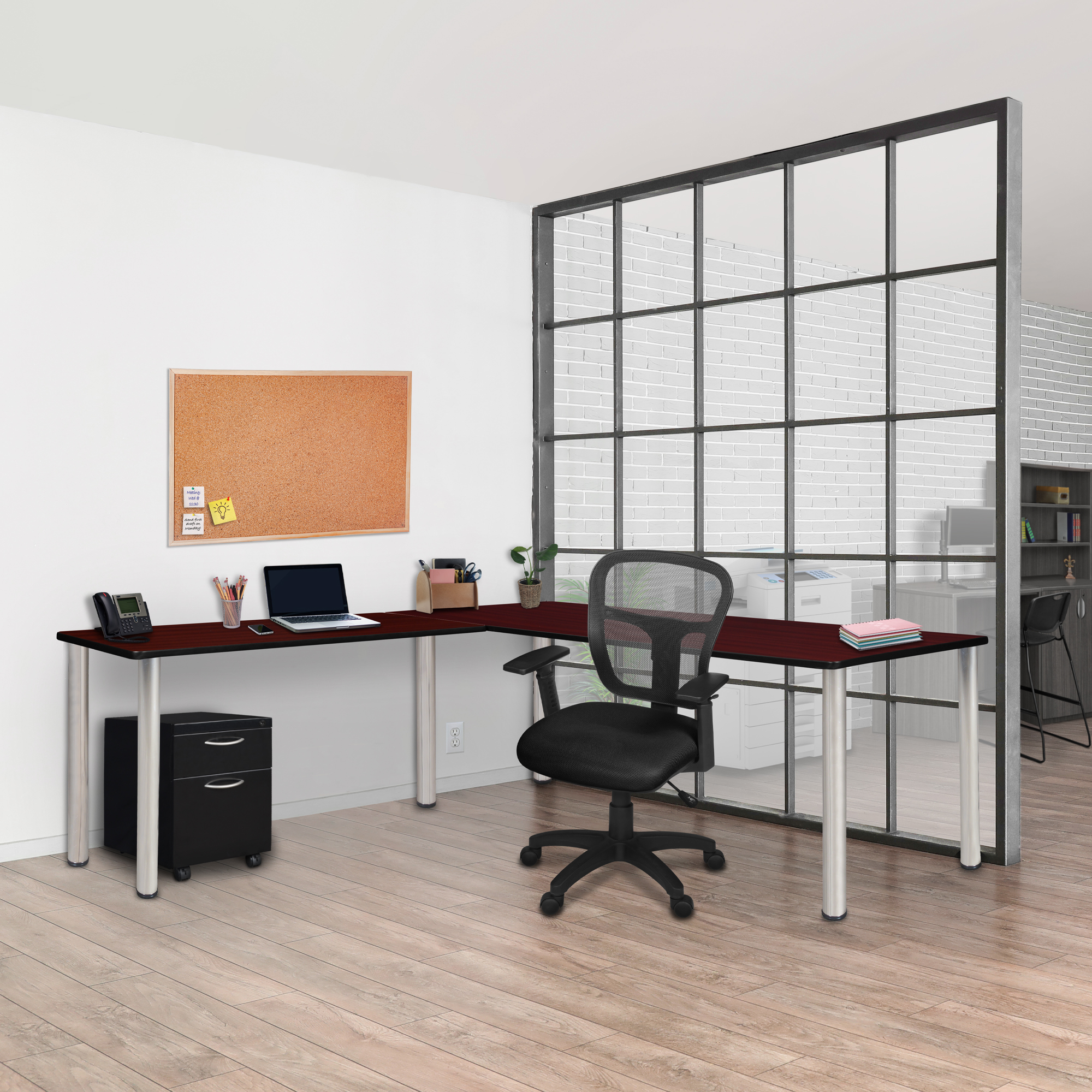 Regency Kee 66 x 66 in. Corner L Shaped Desk with Pedestal Drawer - Picture 26 of 32