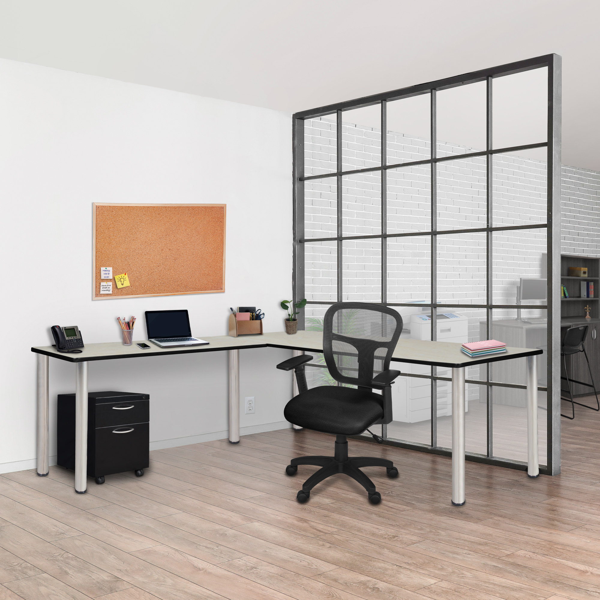 Regency Kee 66 x 66 in. Corner L Shaped Desk with Pedestal Drawer - Picture 30 of 32
