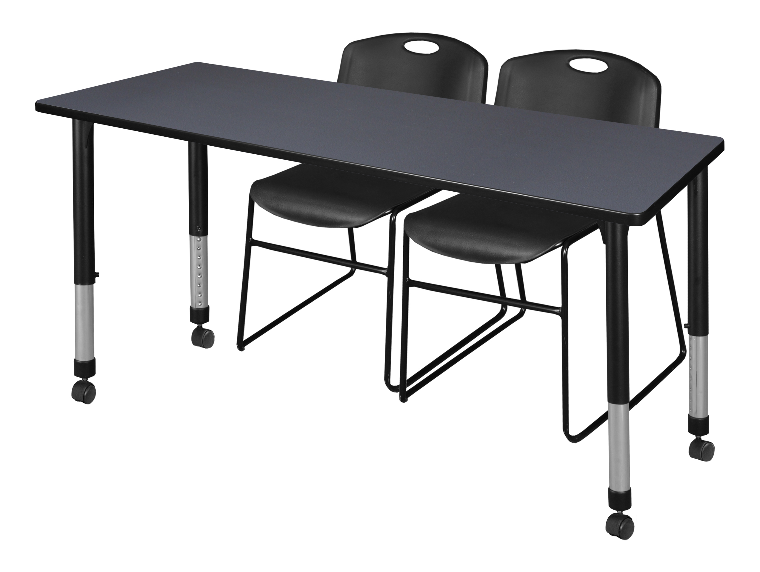 Regency Kee 48 x 24 in. Mobile Adjustable Classroom Table & 2 Zeng Stack Chairs - Picture 5 of 13