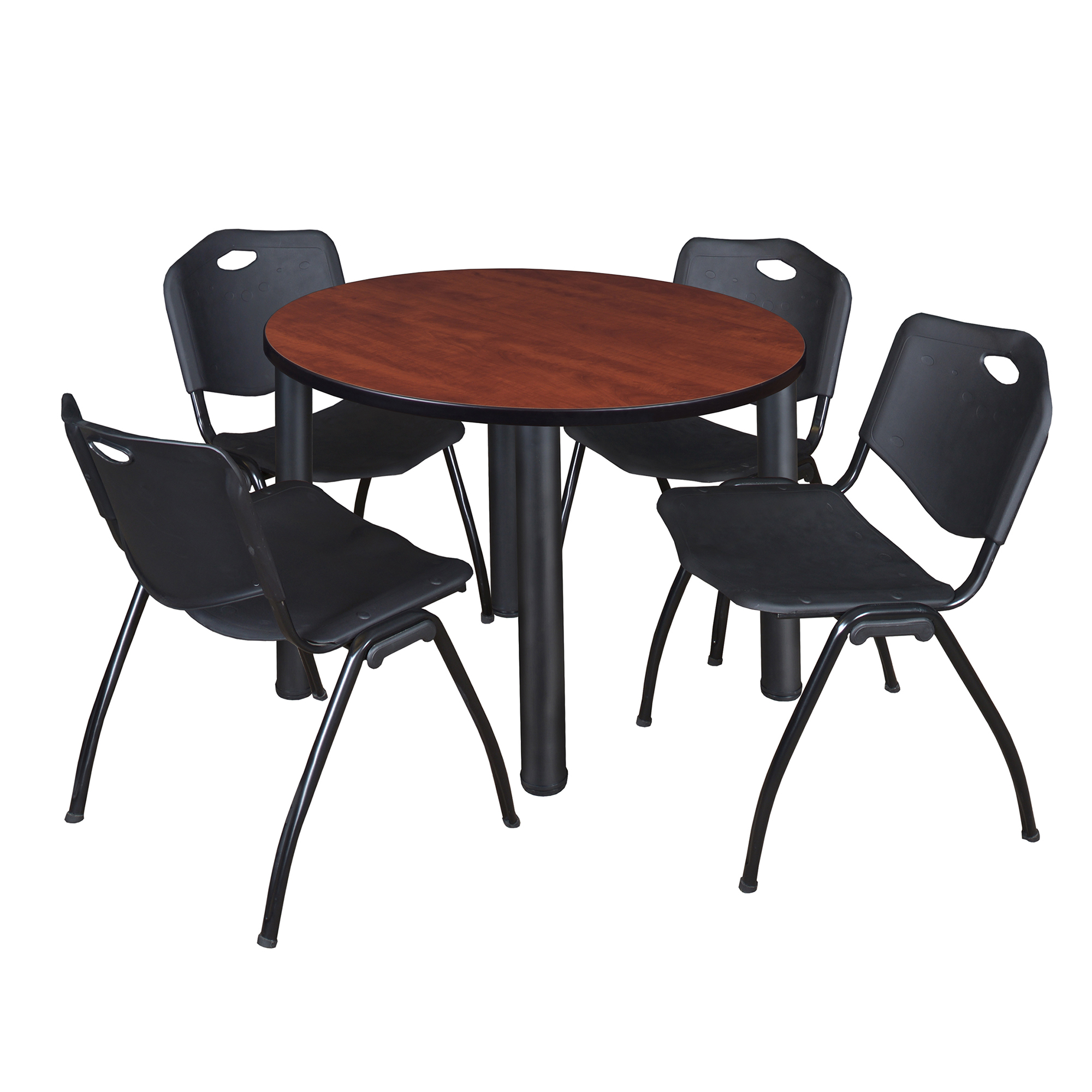 Regency Kee 36 in Round Breakroom Table Top Black Legs 4 M Stack Chairs - Picture 27 of 110