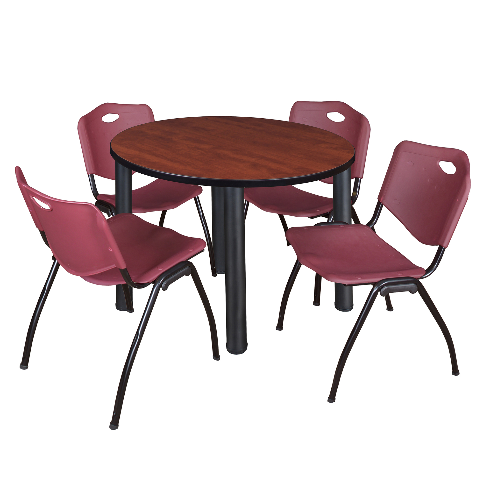 Regency Kee 36 in Round Breakroom Table Top Black Legs 4 M Stack Chairs - Picture 11 of 110