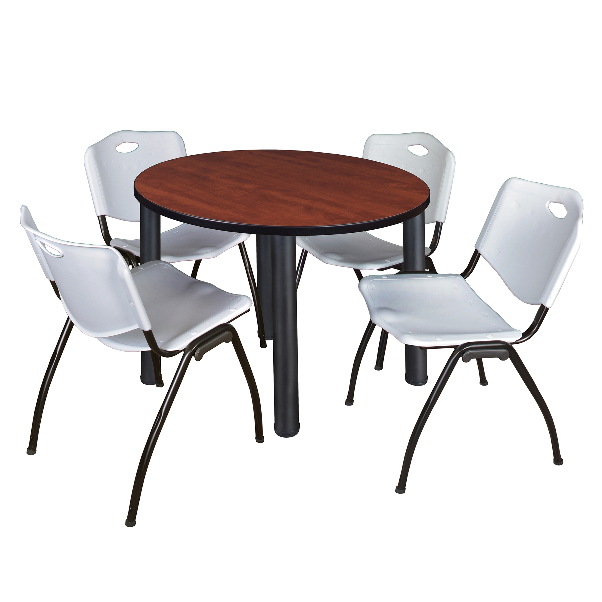 Regency Kee 36 in Round Breakroom Table Top Black Legs 4 M Stack Chairs - Picture 35 of 110