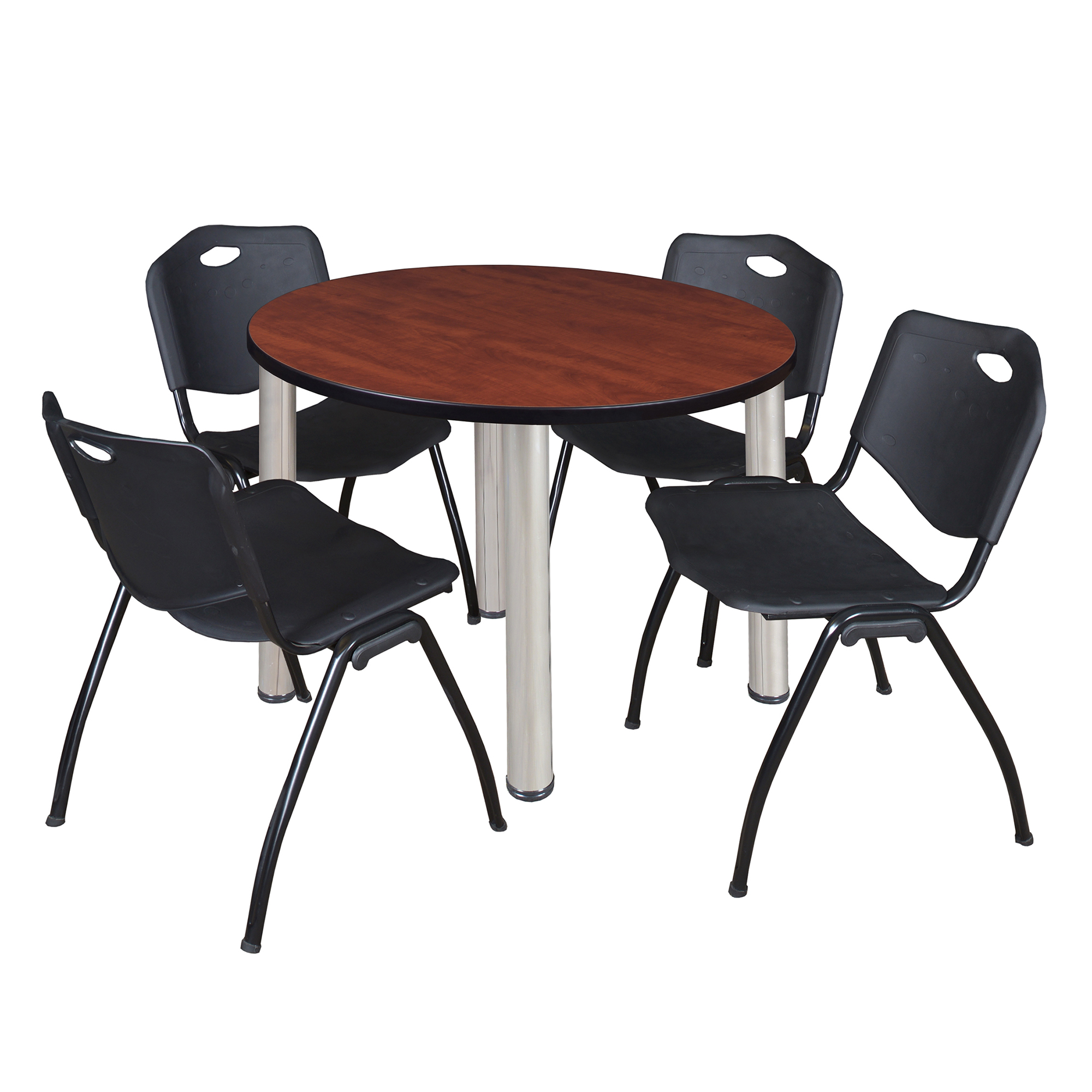 Regency Kee 36 in Round Breakroom Table Top Black Legs 4 M Stack Chairs - Picture 31 of 110