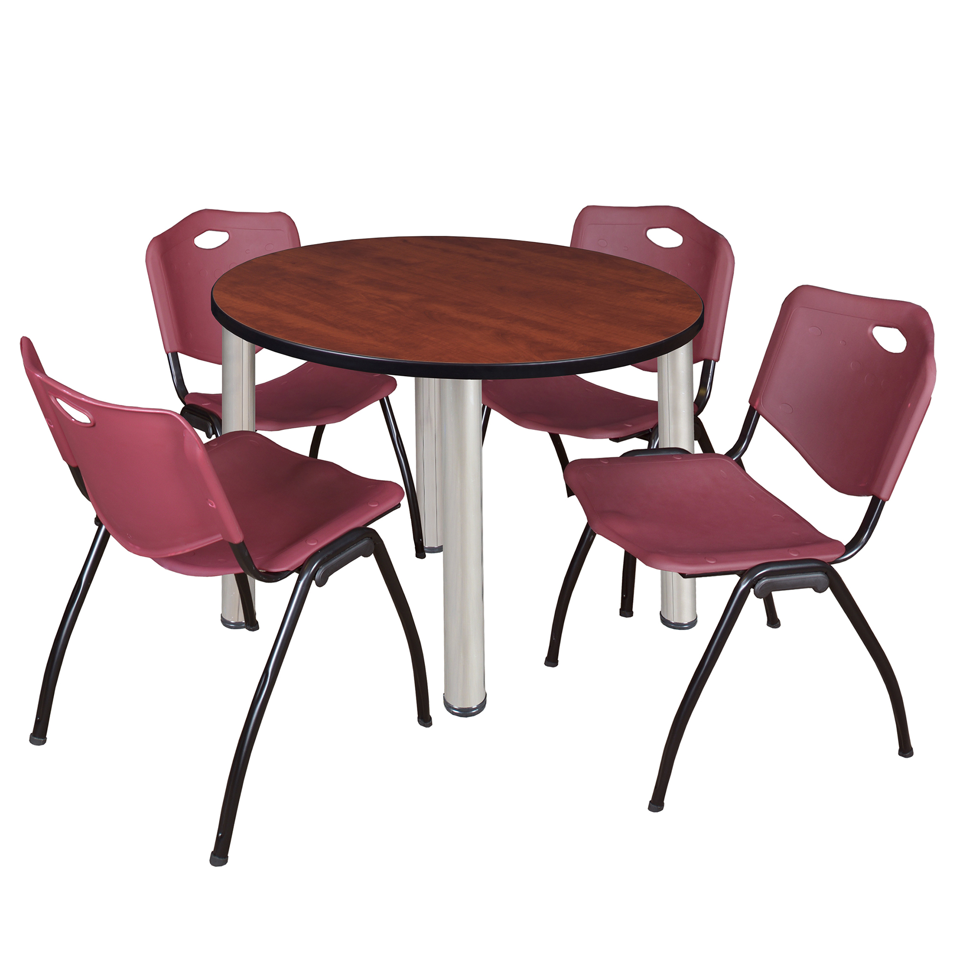 Regency Kee 36 in Round Breakroom Table Top Black Legs 4 M Stack Chairs - Picture 79 of 110