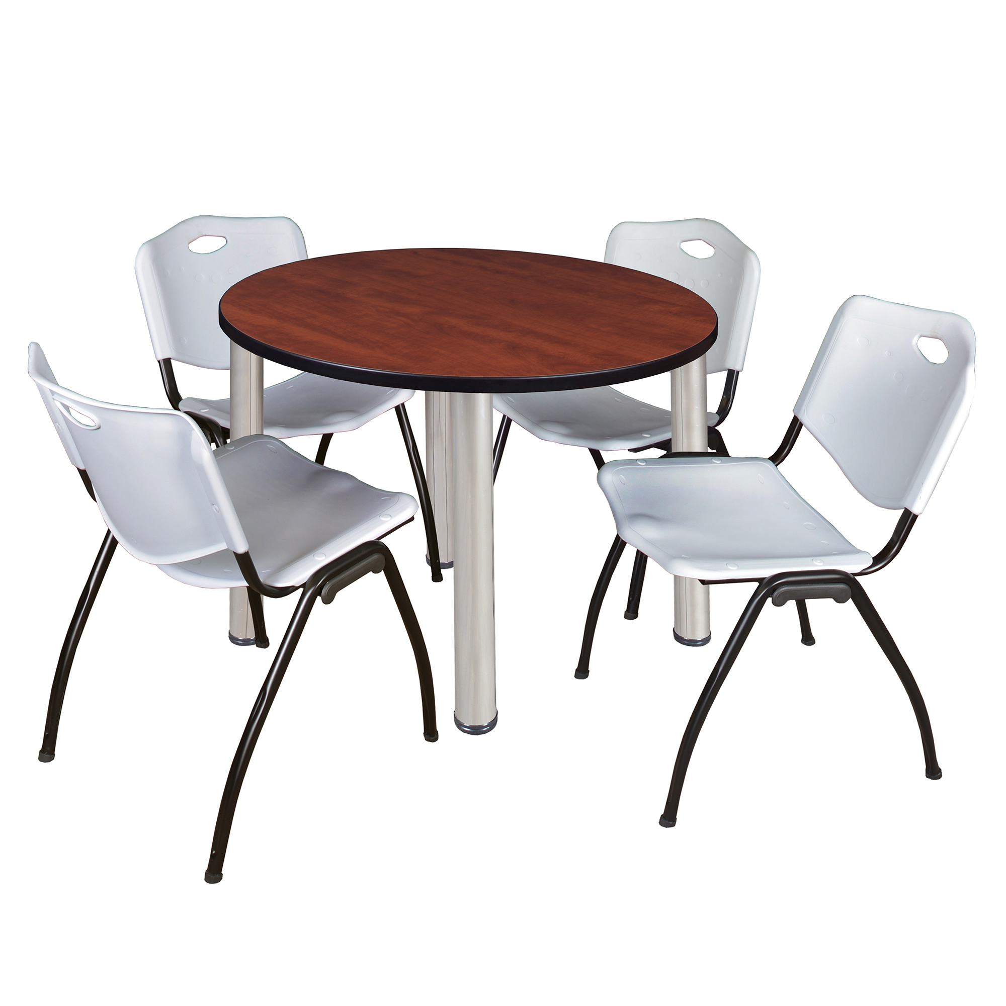 Regency Kee 36 in Round Breakroom Table Top Black Legs 4 M Stack Chairs - Picture 95 of 110