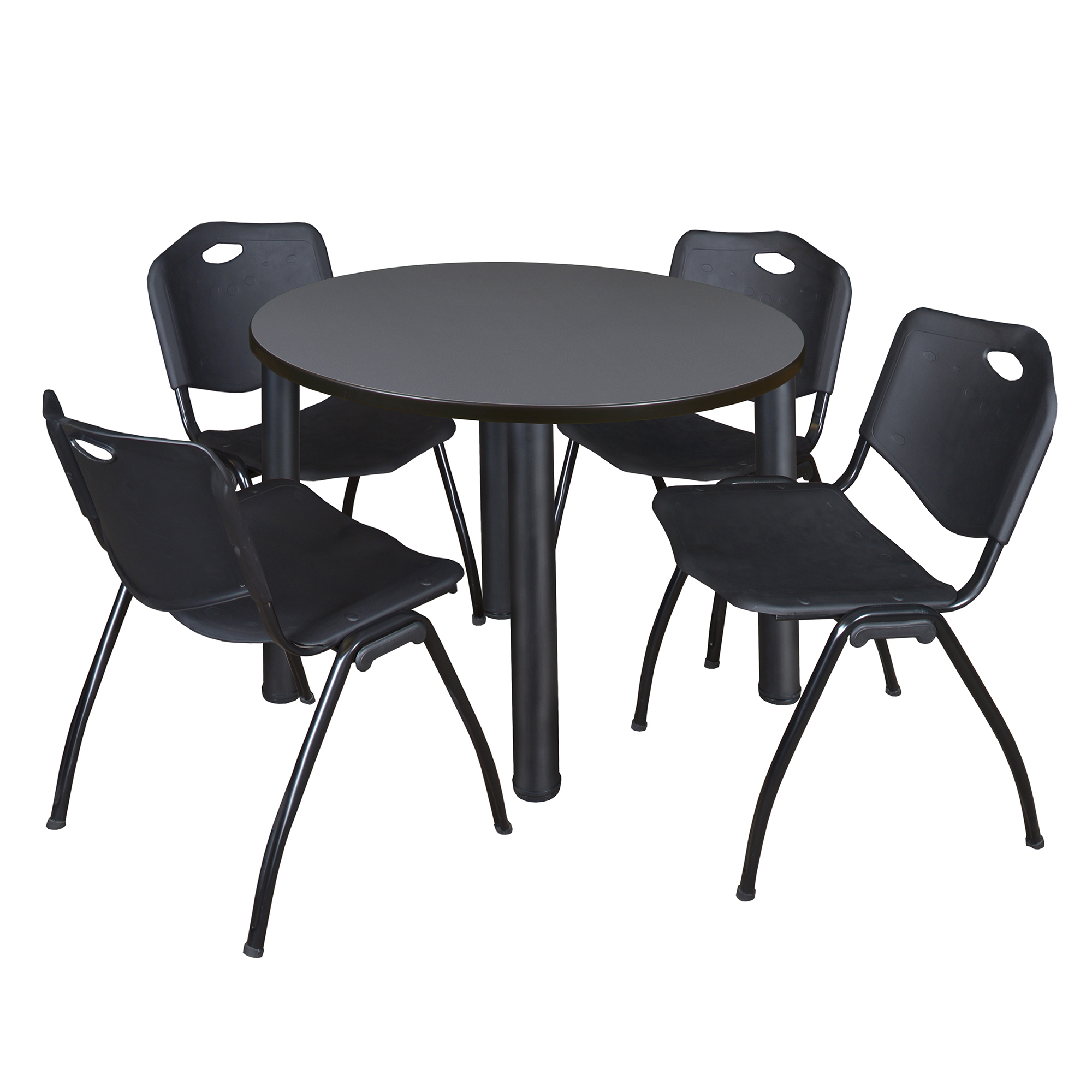 Regency Kee 36 in Round Breakroom Table Top Black Legs 4 M Stack Chairs - Picture 51 of 110
