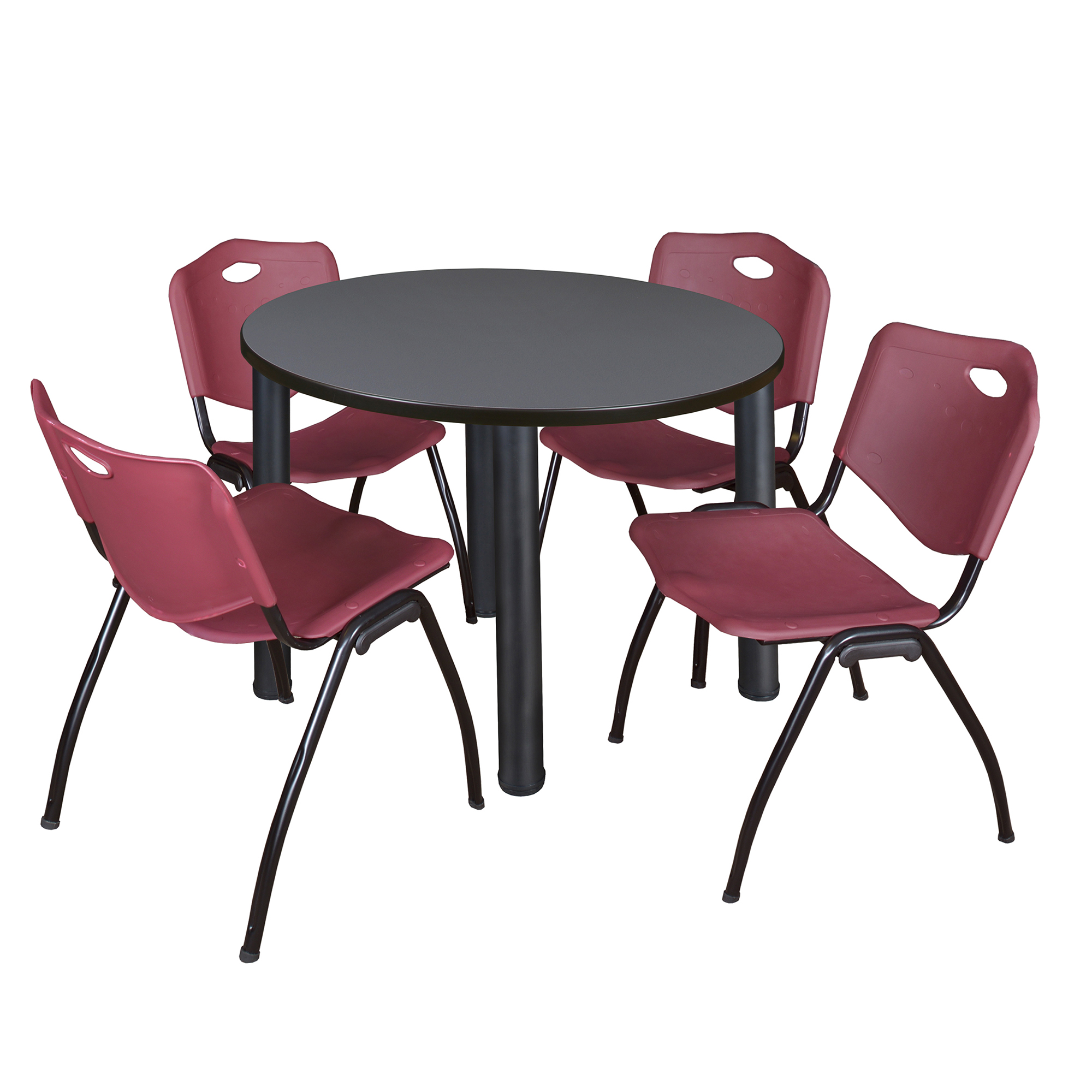 Regency Kee 36 in Round Breakroom Table Top Black Legs 4 M Stack Chairs - Picture 15 of 110