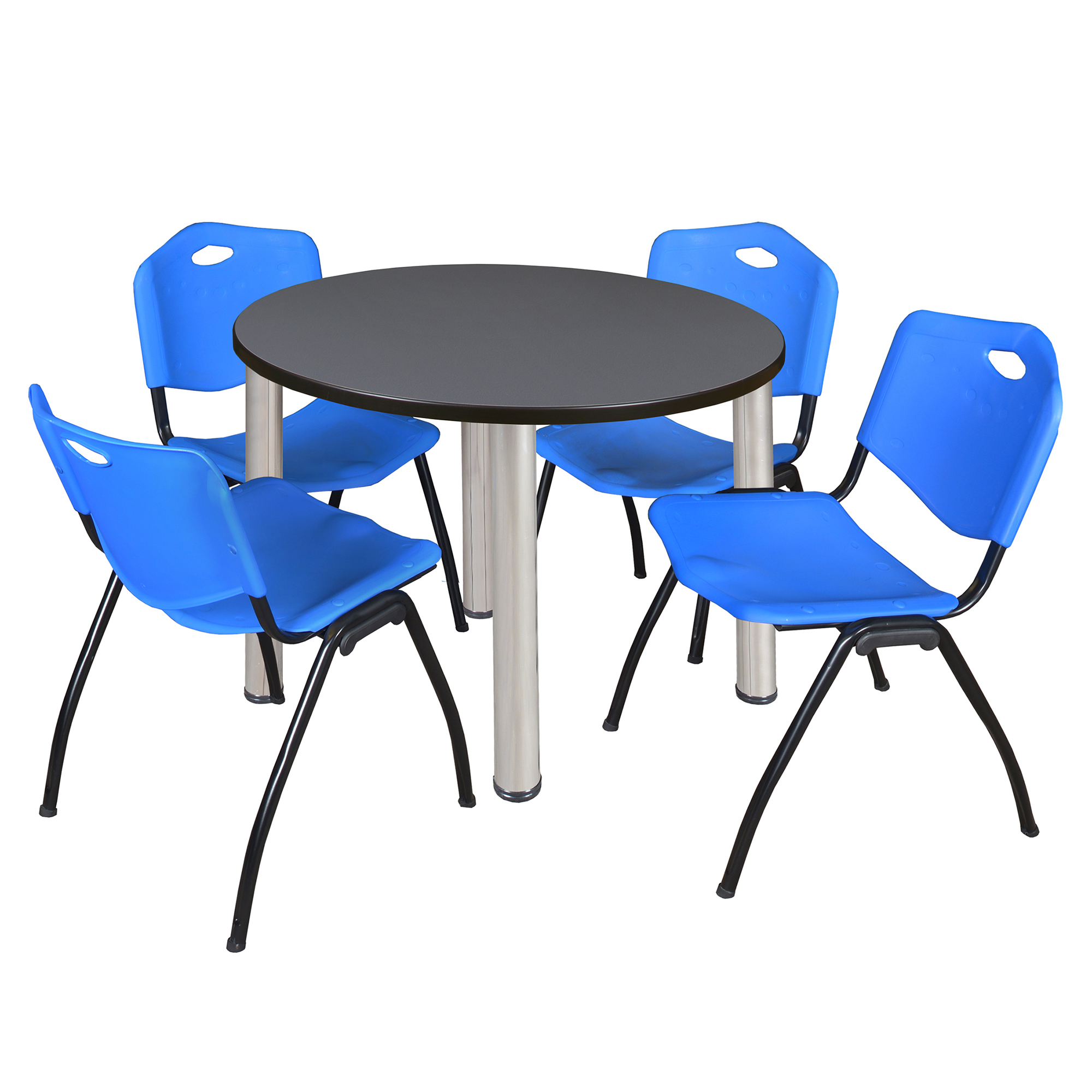 Regency Kee 36 in Round Breakroom Table Top Black Legs 4 M Stack Chairs - Picture 73 of 110