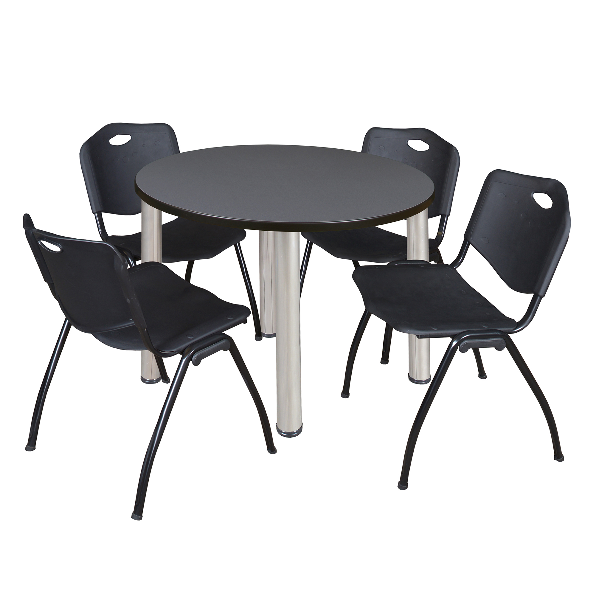 Regency Kee 36 in Round Breakroom Table Top Black Legs 4 M Stack Chairs - Picture 39 of 110