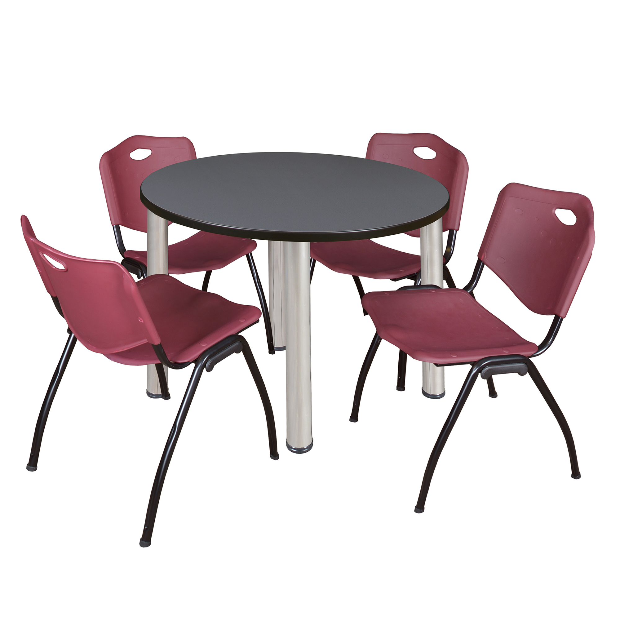 Regency Kee 36 in Round Breakroom Table Top Black Legs 4 M Stack Chairs - Picture 83 of 110