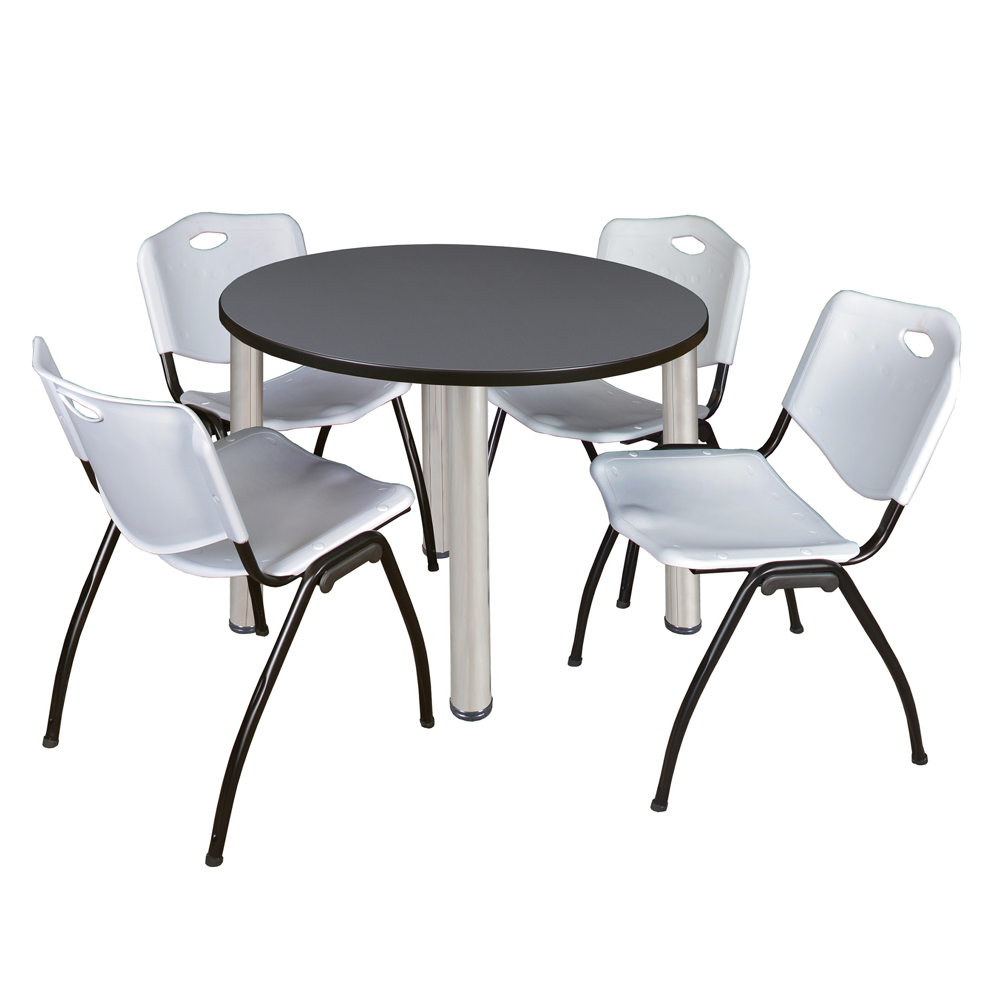 Regency Kee 36 in Round Breakroom Table Top Black Legs 4 M Stack Chairs - Picture 99 of 110
