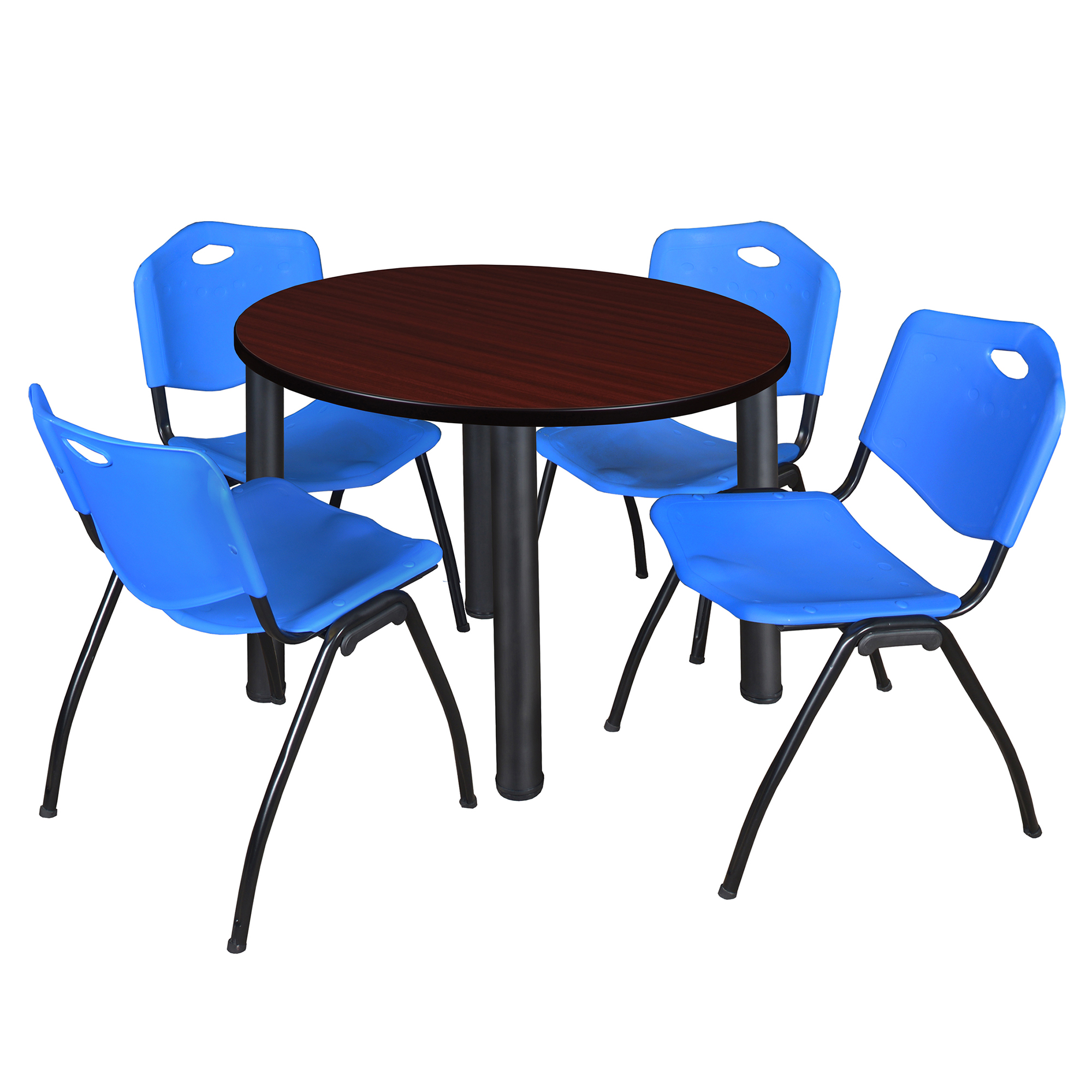 Regency Kee 36 in Round Breakroom Table Top Black Legs 4 M Stack Chairs - Picture 7 of 110