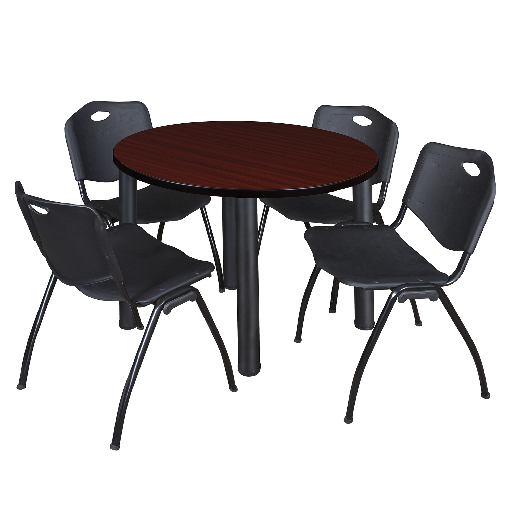 Regency Kee 36 in Round Breakroom Table Top Black Legs 4 M Stack Chairs - Picture 63 of 110