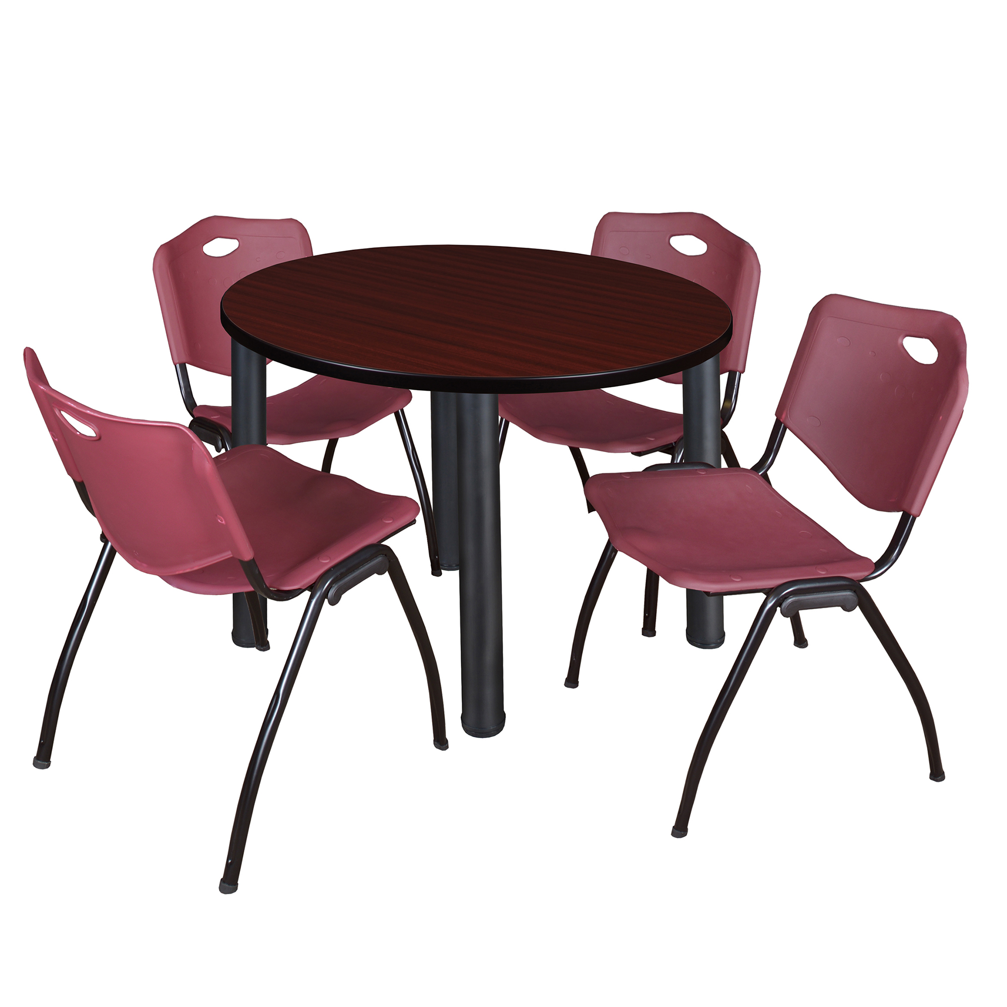Regency Kee 36 in Round Breakroom Table Top Black Legs 4 M Stack Chairs - Picture 19 of 110