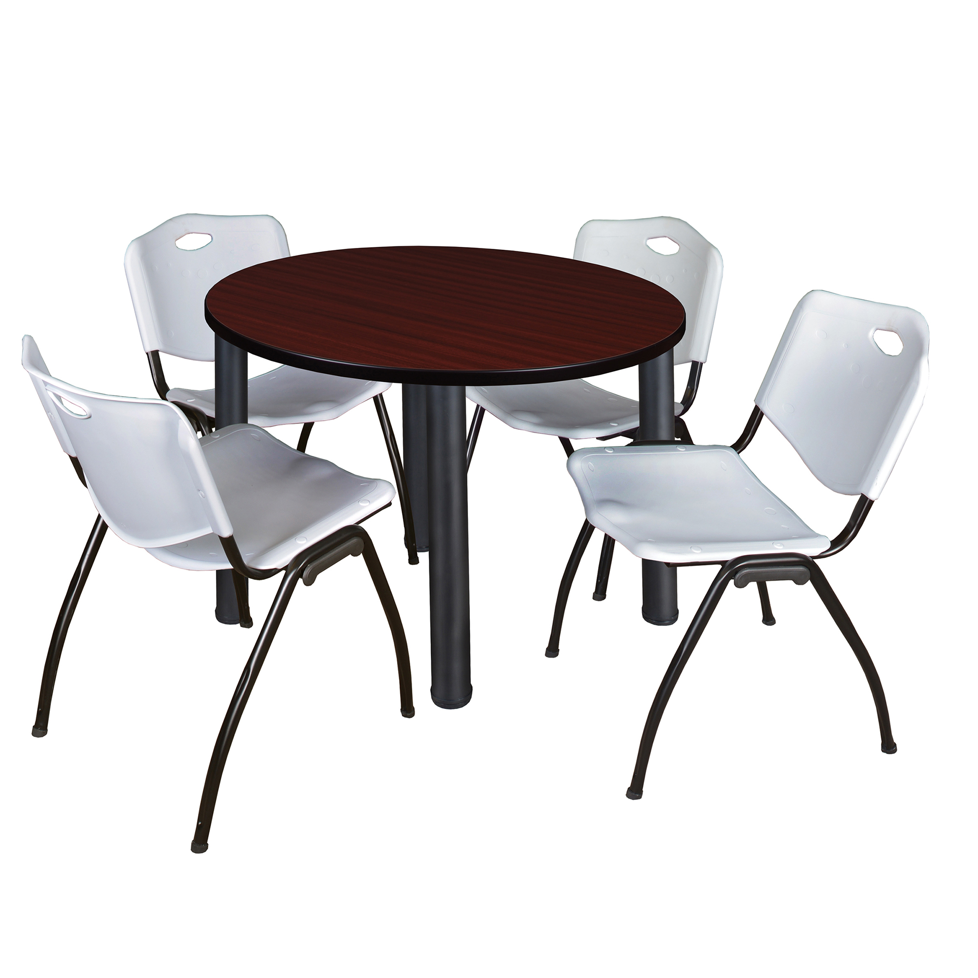 Regency Kee 36 in Round Breakroom Table Top Black Legs 4 M Stack Chairs - Picture 55 of 110