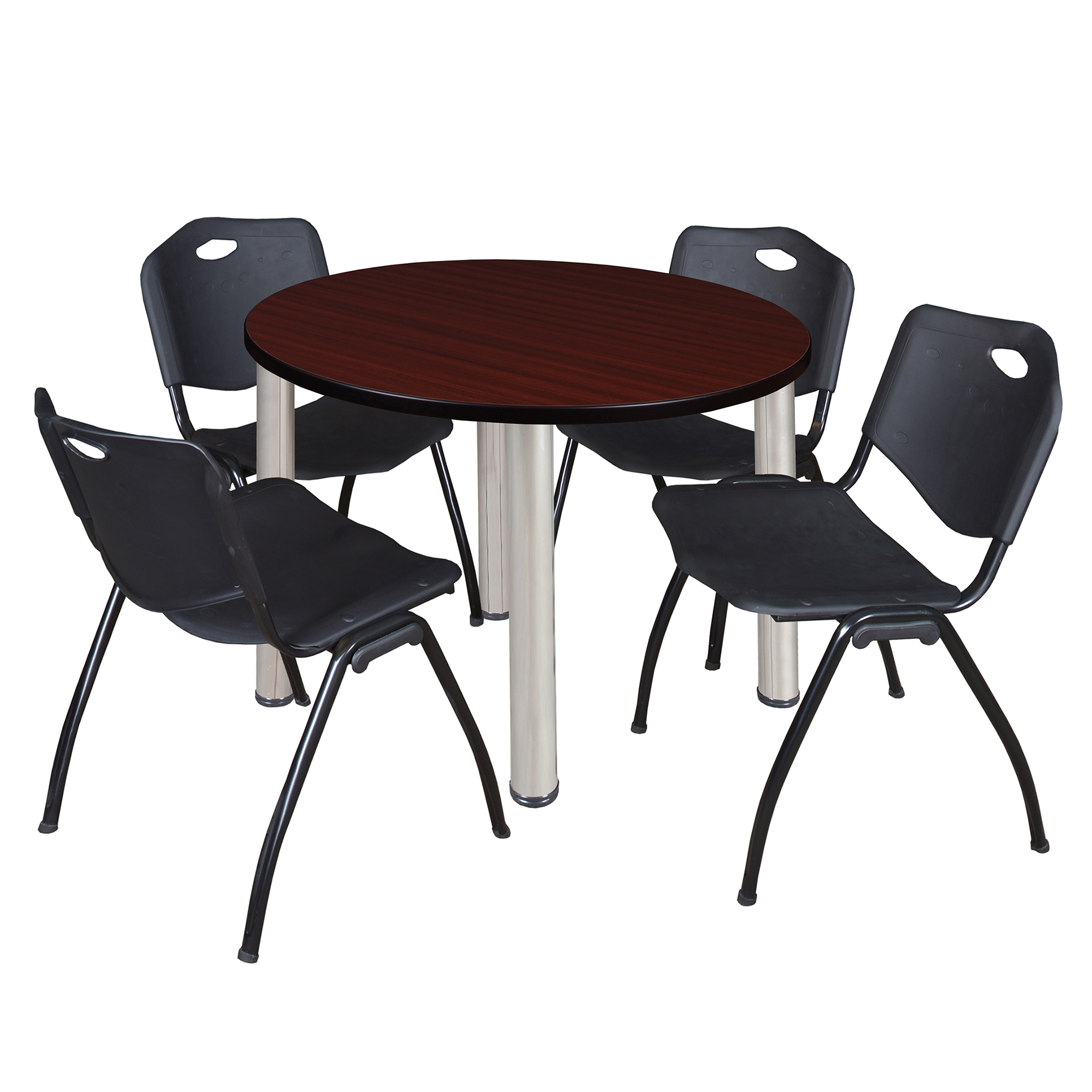Regency Kee 36 in Round Breakroom Table Top Black Legs 4 M Stack Chairs - Picture 43 of 110
