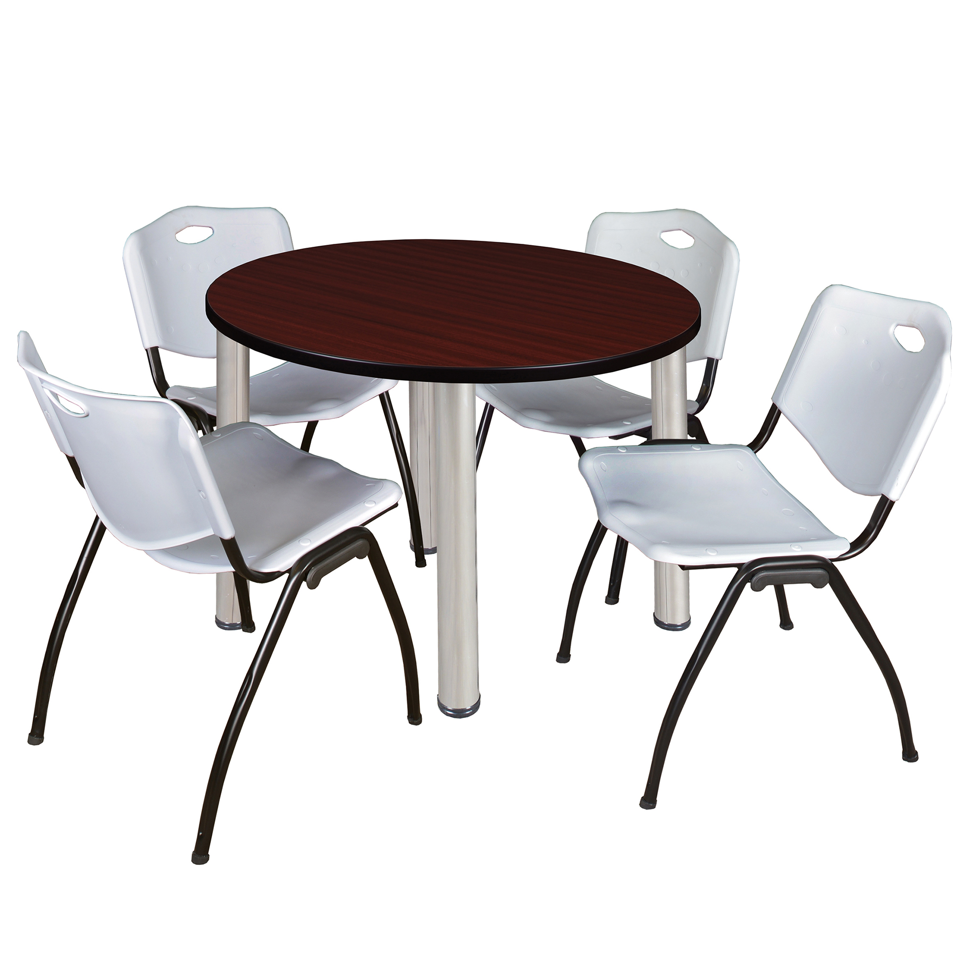 Regency Kee 36 in Round Breakroom Table Top Black Legs 4 M Stack Chairs - Picture 103 of 110