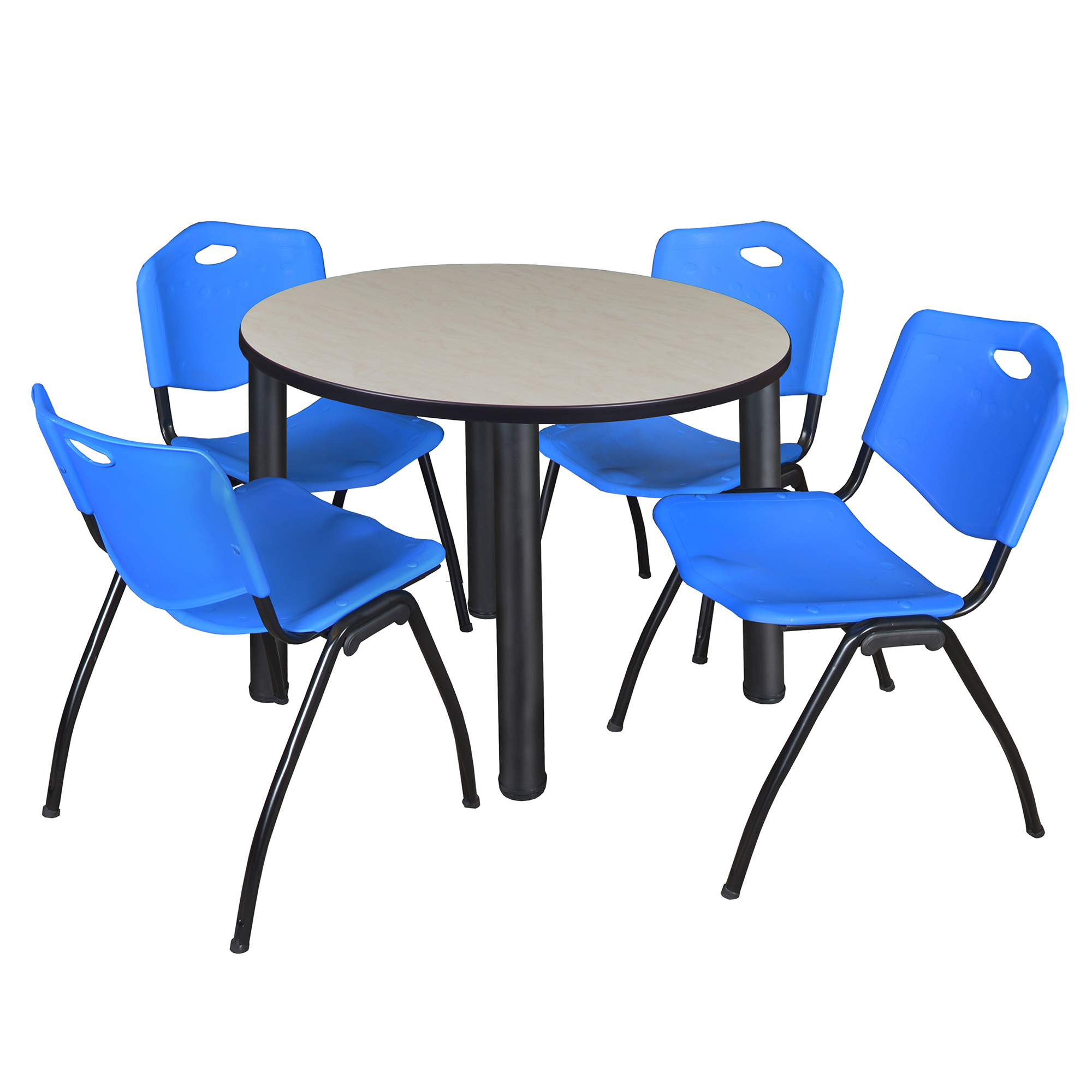 Regency Kee 36 in Round Breakroom Table Top Black Legs 4 M Stack Chairs - Picture 9 of 110