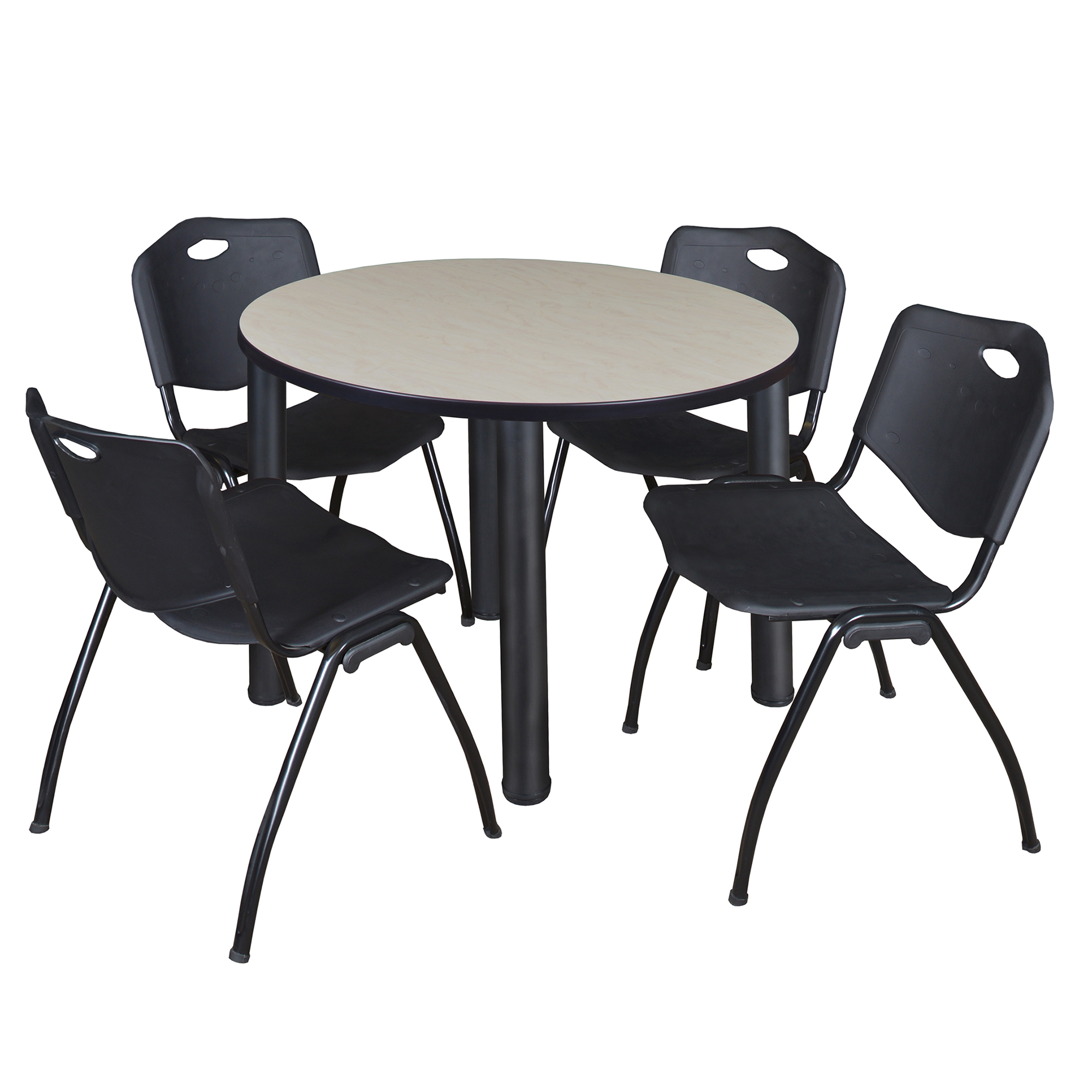 Regency Kee 36 in Round Breakroom Table Top Black Legs 4 M Stack Chairs - Picture 67 of 110