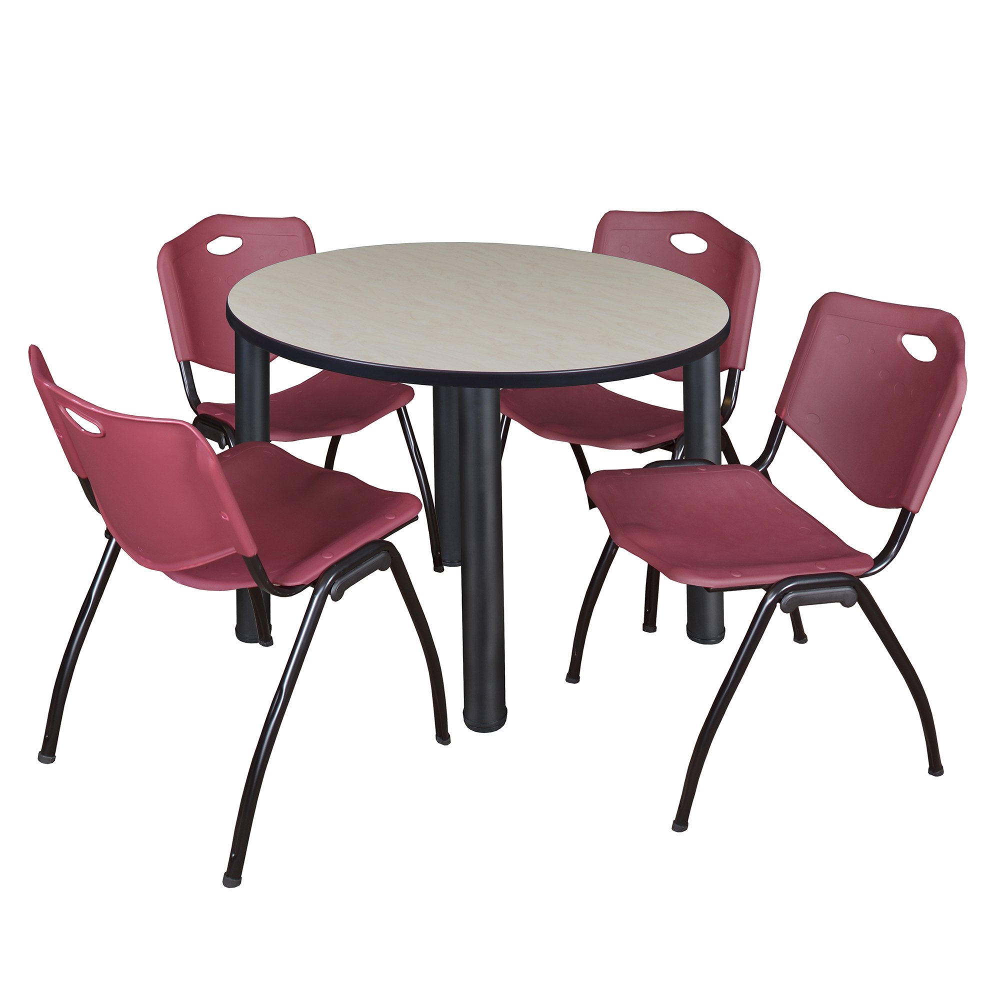 Regency Kee 36 in Round Breakroom Table Top Black Legs 4 M Stack Chairs - Picture 23 of 110