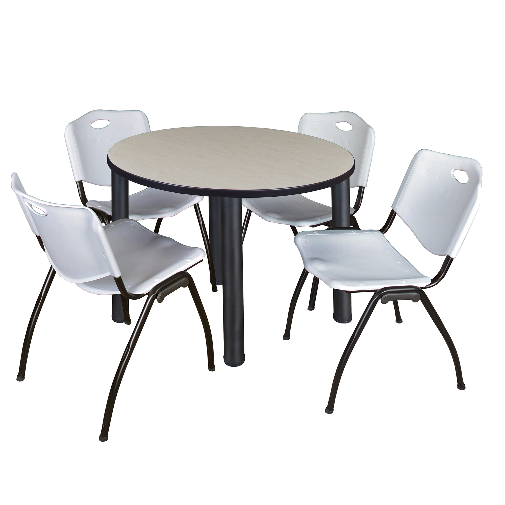 Regency Kee 36 in Round Breakroom Table Top Black Legs 4 M Stack Chairs - Picture 59 of 110