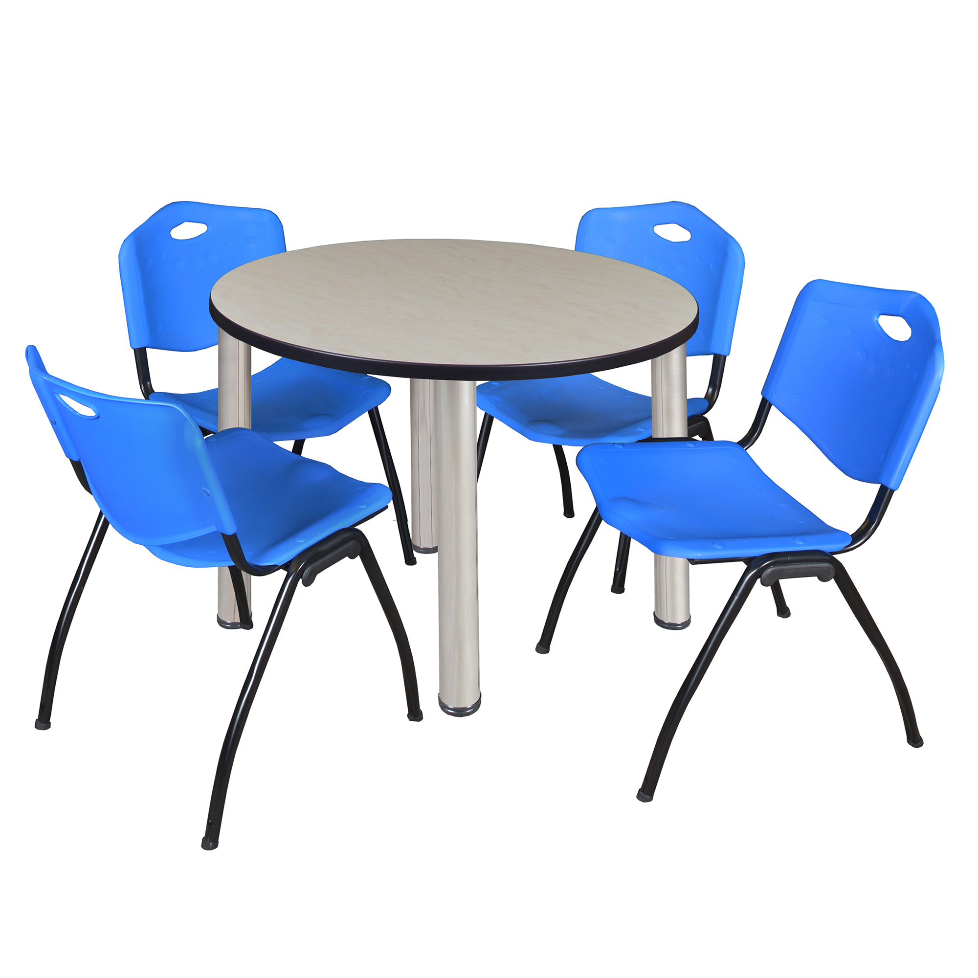 Regency Kee 36 in Round Breakroom Table Top Black Legs 4 M Stack Chairs - Picture 77 of 110